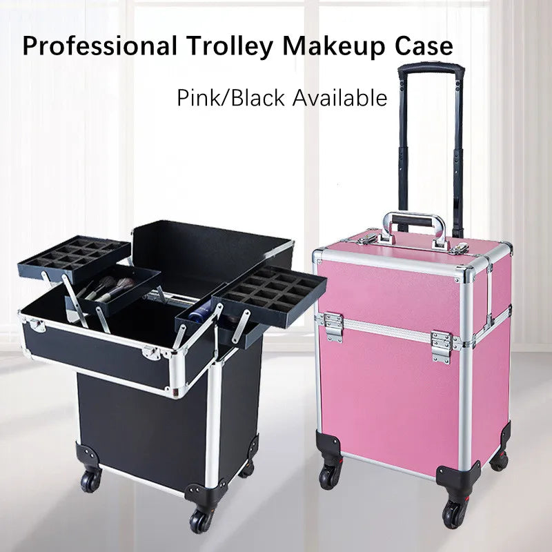 Rolling Makeup Train Case Cosmetics Makeup Trolley with Keys