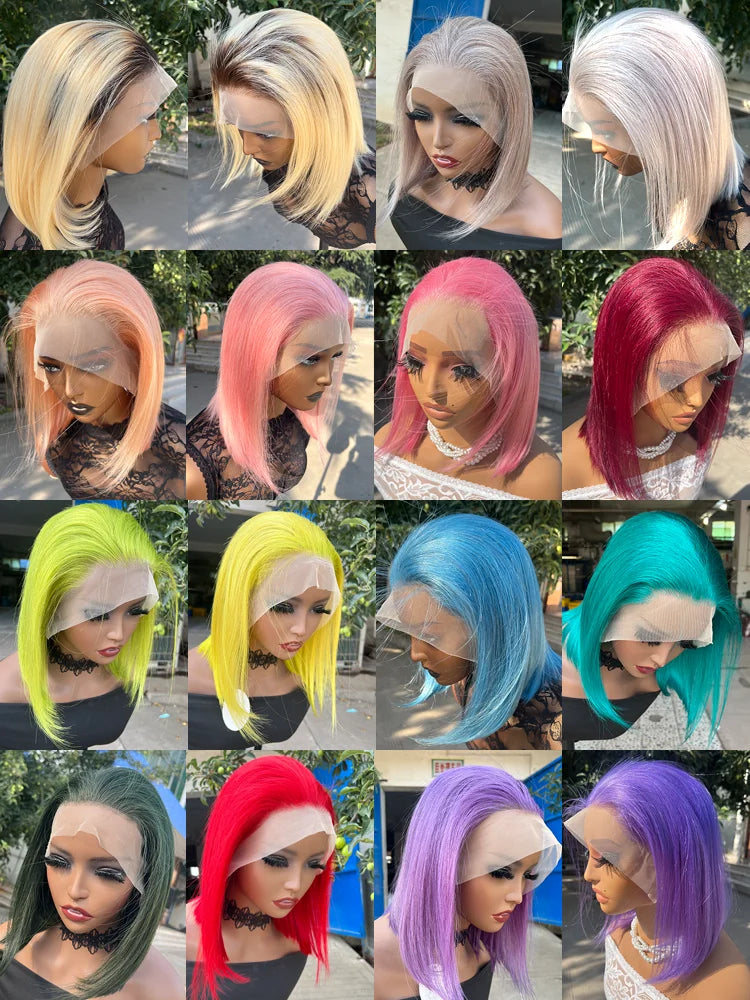 Rose Pink Brazilian Bob Human Hair Wigs