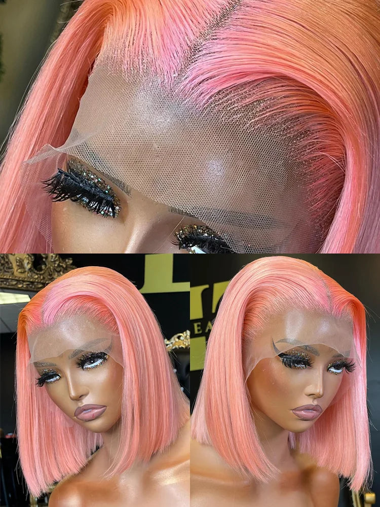 Rose Pink Brazilian Bob Human Hair Wigs