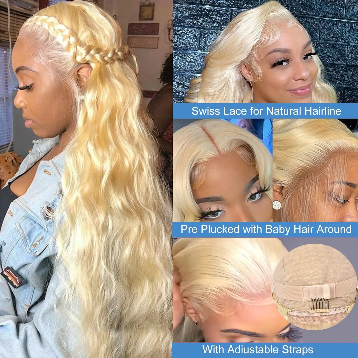 613 Blonde Body Wave Lace Frontal Human Hair Curly Wig