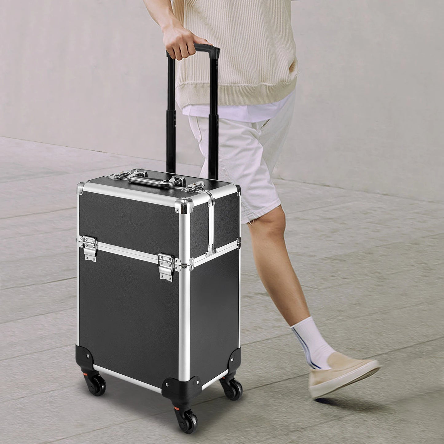 Rolling Makeup Train Case Cosmetics Makeup Trolley with Keys