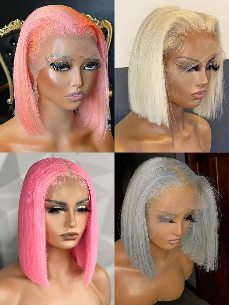 Rose Pink Brazilian Bob Human Hair Wigs