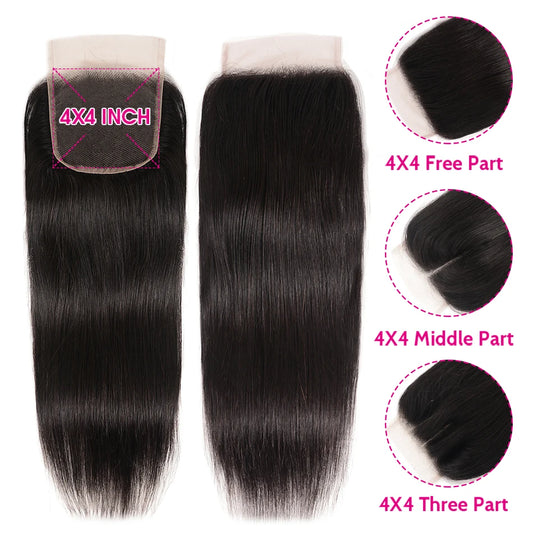 Peruvian Straight HD Lace Closure Hair 3 Bundles